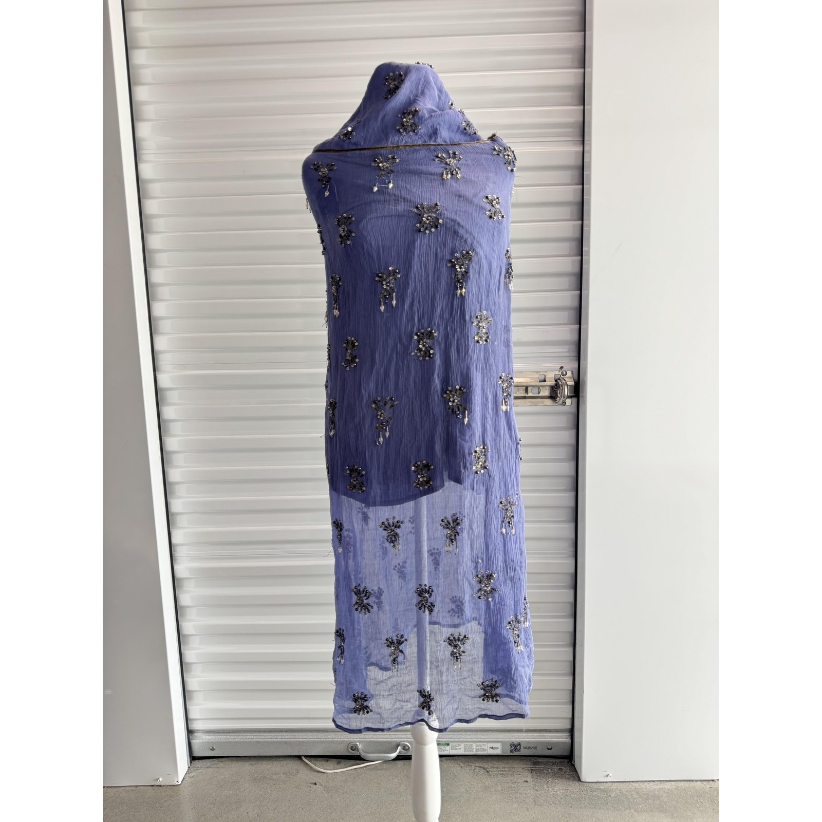 Free People Glamour Girl Dress Womens 6 Blue Beaded Chiffon Halter Maxi Slip